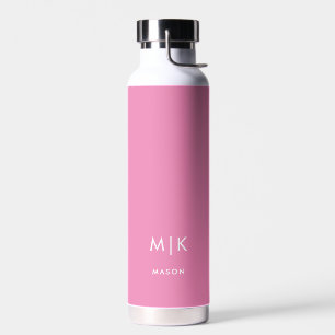 Rosa und Weiß   Modernes Monogramm Trinkflasche