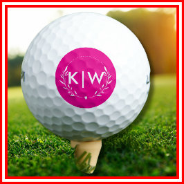 Rosa und Weiß | Monogram für moderne Initials Golfball