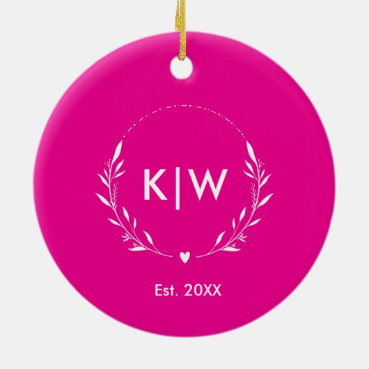 Rosa und Weiß | Monogram für moderne Initials Keramik Ornament (Hinten)