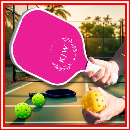 Rosa und Weiß | Monogram für moderne Initials Pickleball Schläger