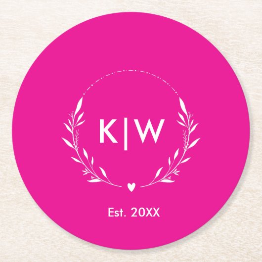 Rosa und Weiß | Monogram für moderne Initials Runder Pappuntersetzer (Vorderseite)