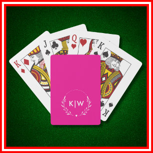 Rosa und Weiß   Monogram für moderne Initials Spielkarten
