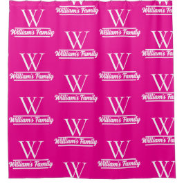 Rosa und Weiß | Monogramm für einfache Familiennam Duschvorhang