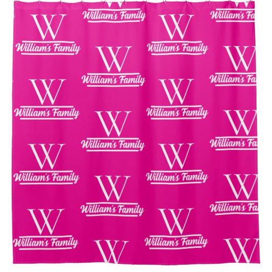Rosa und Weiß | Monogramm für einfache Familiennam Duschvorhang (Vorderseite)