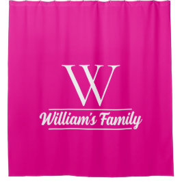 Rosa und Weiß | Monogramm für einfache Familiennam Duschvorhang