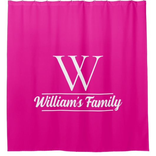 Rosa und Weiß | Monogramm für einfache Familiennam Duschvorhang (Vorderseite)