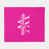 Rosa und Weiß | Monogramm für einfache Familiennam Fleecedecke (Vorderseite (Horizontal))