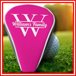 Rosa und Weiß | Monogramm für einfache Familiennam Golf Headcover