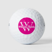 Rosa und Weiß | Monogramm für einfache Familiennam Golfball (Vorderseite)