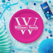 Rosa und Weiß | Monogramm für einfache Familiennam Pappteller (Party)