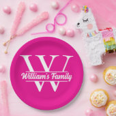 Rosa und Weiß | Monogramm für einfache Familiennam Pappteller (Party)
