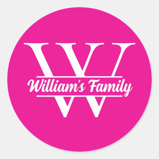 Rosa und Weiß | Monogramm für einfache Familiennam Runder Aufkleber (Vorderseite)
