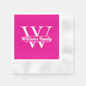Rosa und Weiß | Monogramm für einfache Familiennam Serviette (Vorderseite)