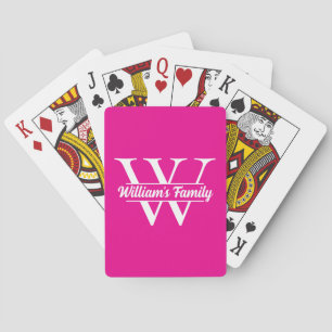 Rosa und Weiß   Monogramm für einfache Familiennam Spielkarten