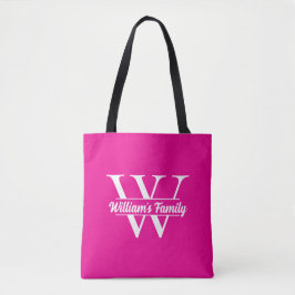 Rosa und Weiß | Monogramm für einfache Familiennam Tasche