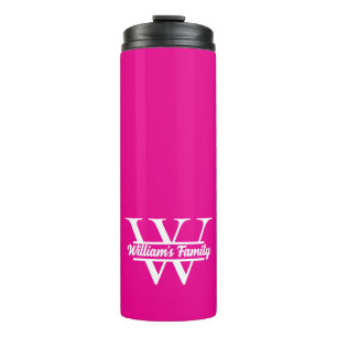 Rosa und Weiß   Monogramm für einfache Familiennam Thermosbecher