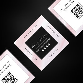 Rosa und Weiß QR Code Soziale Medien Moderne Quadratische Visitenkarte