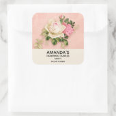 Rosa und Weiß Rose Bouquet Business Quadratischer Aufkleber (Tasche)
