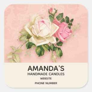 Rosa und Weiß Rose Bouquet Business Quadratischer Aufkleber