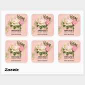 Rosa und Weiß Rose Bouquet Kerze oder Seife Quadratischer Aufkleber (Blatt)