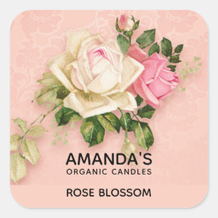 Rosa und Weiß Rose Bouquet Kerze oder Seife Quadratischer Aufkleber