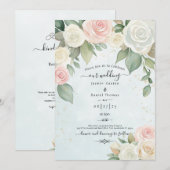 Rosa und Weiß Rose dutzende Blüten Einladung (Vorne/Hinten)