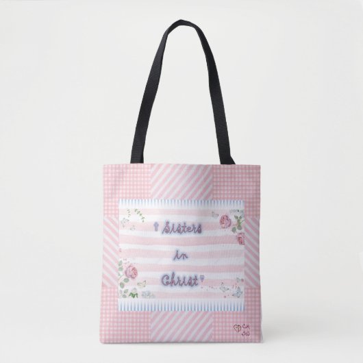 Rosa und Weiß "Schwestern in Christus" Bibel Tote Tasche (Vorderseite)