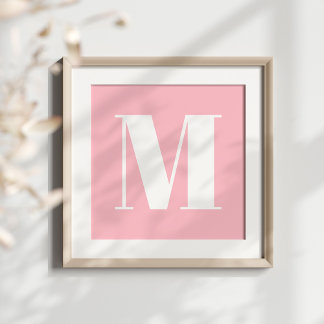 Rosa und Weiß Stilvolle Monogramm Poster