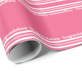 Rosa und Weiß Stripes Glückwünsche Geschenkpapier (Rolleneckpunkt)
