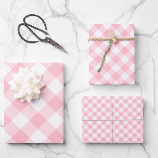 Rosa und Weiß Unterschiedliche Größen Diagonal Gin Geschenkpapier Set (Vorderseite)