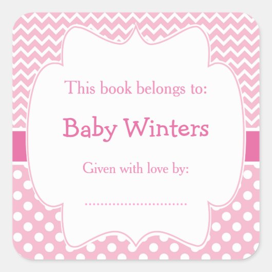 Rosa und Weiß Zickzack und Polka Dots Buchzeichen Quadratischer Aufkleber (Vorderseite)