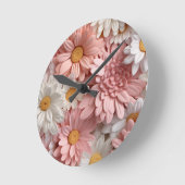Rosa und weiße 3D-Blume Runde Wanduhr (Winkel)