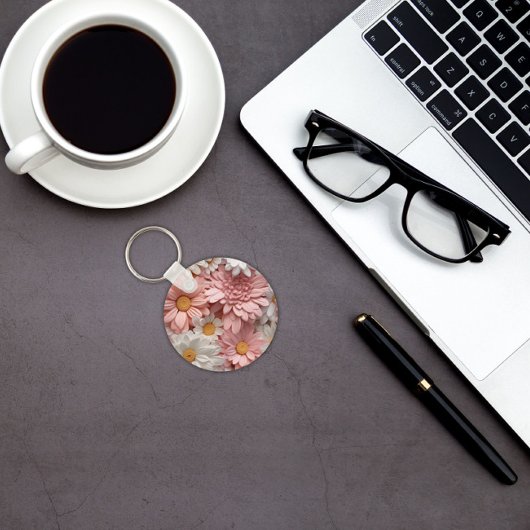 Rosa und weiße 3D-Blume Schlüsselanhänger