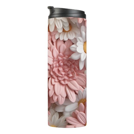 Rosa und weiße 3D-Blume Thermosbecher (Nach rechts gedreht)