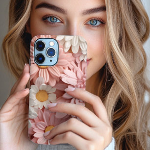 Rosa und weiße 3D-Gänseblümchen-Blume Case-Mate iPhone 14 Hülle