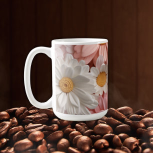 Rosa und weiße 3D-Gänseblümchen-Blume Kaffeetasse