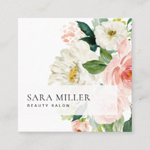 Rosa und weiße Aquarellfarben Quadratische Visitenkarte