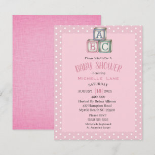 Rosa und weiße Babyblöcke Einladung zur Girl Dusch