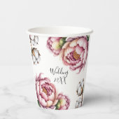 Rosa und weiße Baumwollhochzeit Pappbecher (Rückseite)