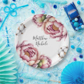 Rosa und weiße Baumwollhochzeit Pappteller (Party)