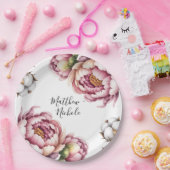 Rosa und weiße Baumwollhochzeit Pappteller (Party)