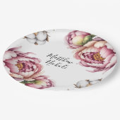 Rosa und weiße Baumwollhochzeit Pappteller (Schrägansicht)
