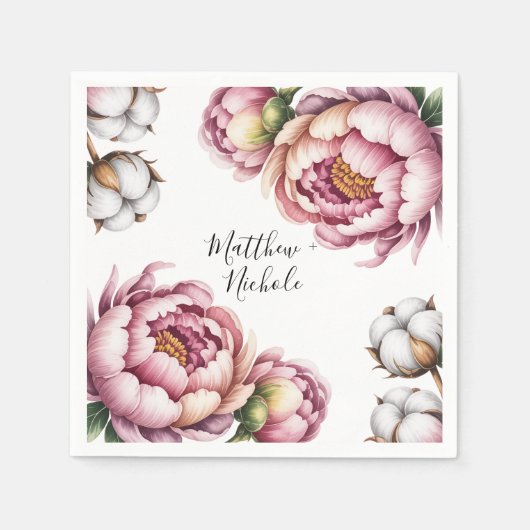 Rosa und weiße Baumwollhochzeit Serviette (Vorderseite)