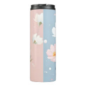 Rosa und weiße Blume auf Blau und Rosa Thermosbecher (Rückseite)