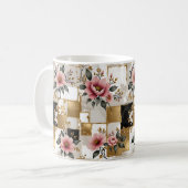 Rosa und weiße Blume auf den Golden und Black Squa Kaffeetasse (Vorderseite Links)