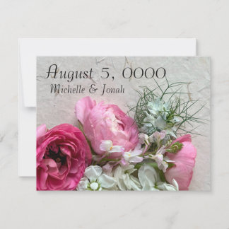 Rosa und weiße Blume auf der Textur Save The Date