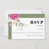 Rosa und weiße Blume Blütengrün Hochzeit RSVP Karte (Vorderseite)