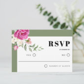 Rosa und weiße Blume Blütengrün Hochzeit RSVP Karte (Stehend Vorderseite)