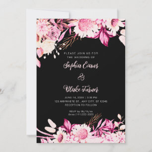 Rosa und weiße Blume Boho Black Wedding Einladung