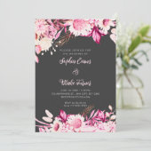 Rosa und weiße Blume Boho Gray Wedding Einladung (Stehend Vorderseite)